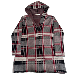 Today’s Designer Plaid Red Black Grey Double Button Snap Hooded Sweater XXL Lady